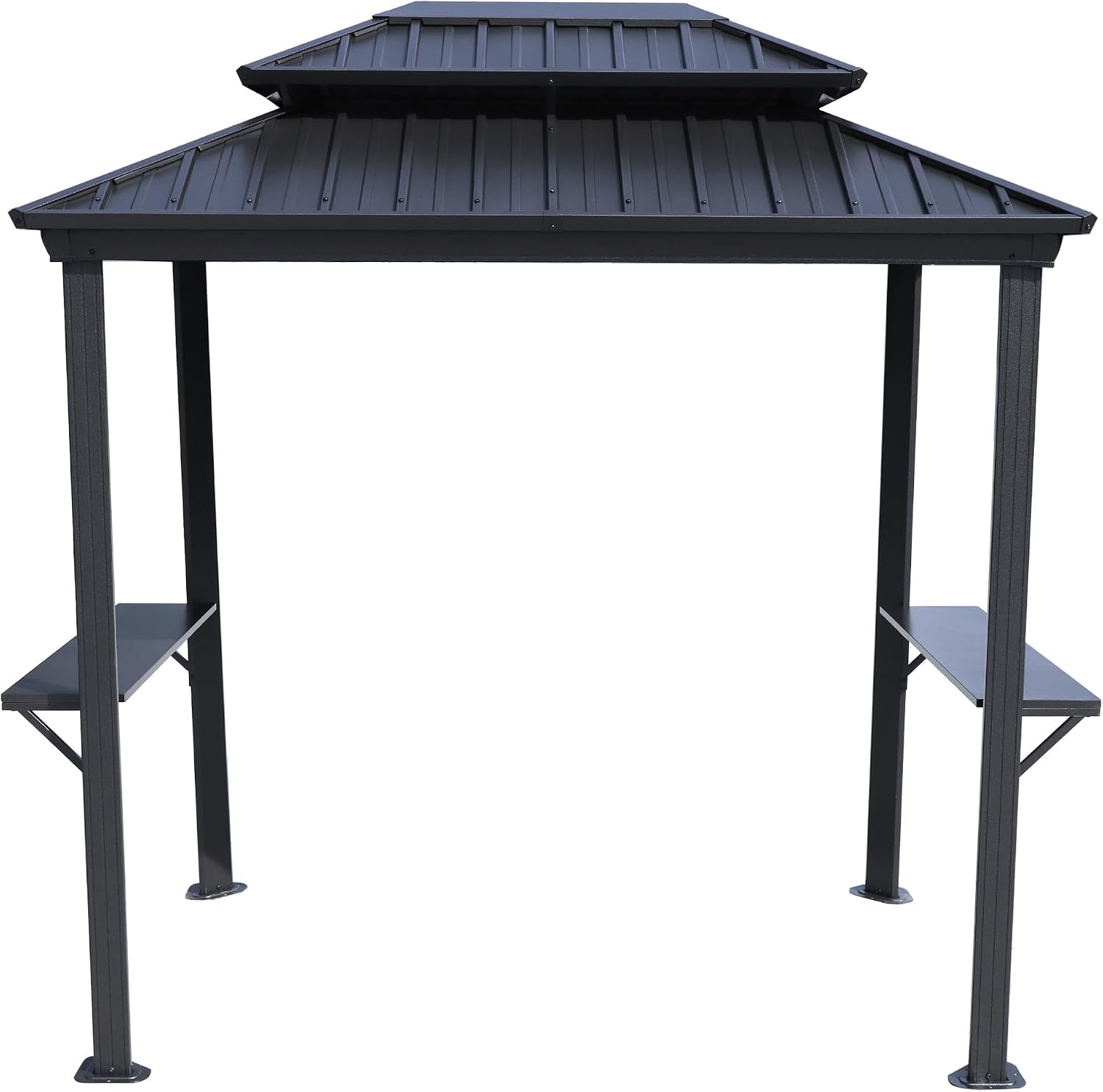 Kozyard 6' x 8' BBQ Hardtop Grill Gazebo, Outdoor Barbecue Shelter with Double Galvanized Metal Roof, Aluminum BBQ Gazebo with 2 Side Shelves for Outdoor Grilling Station (Gray, 6ft x 8ft)