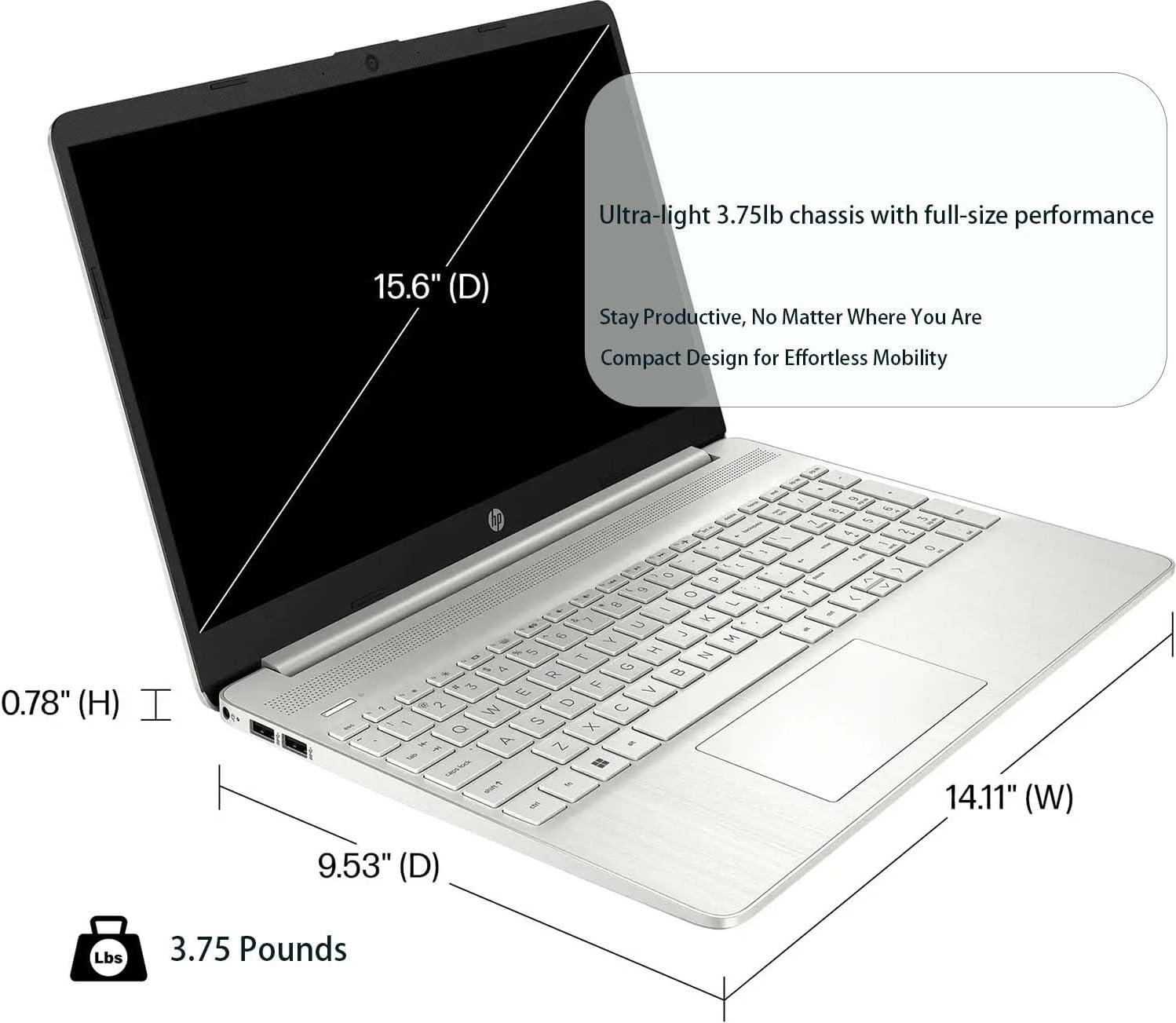 HP Laptop | 15.6' HD Laptop | AMD Ryzen 3 5300U | 32 GB RAM DDR4 | 512GB PCIe | 720P Front Facing Camera | 0.78inch Ultra-Thin | 3.75lb Lightweight | Windows 11 Home