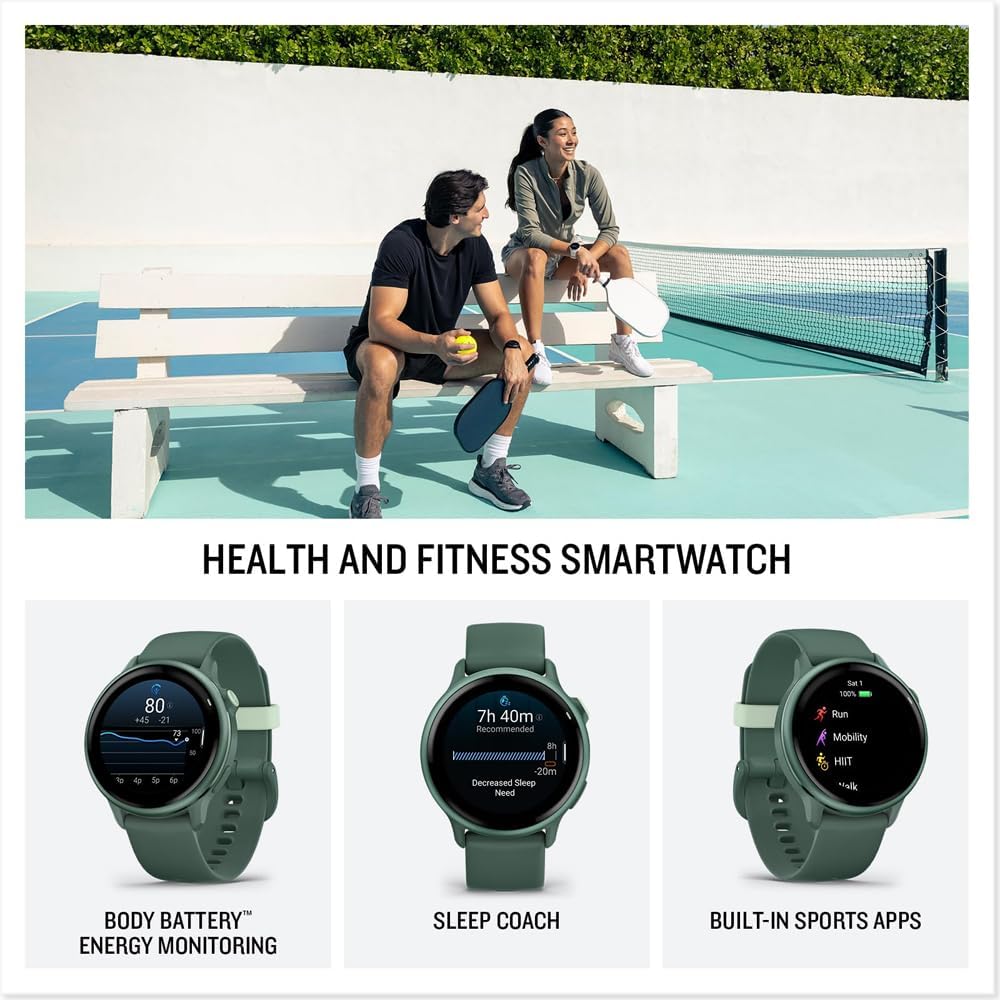 Garmin 010-02985-02 VIVOACTIVE 6 Health & Fitness GPS Smartwatch, Jasper Green with Silicone Band Bundle with Charging Dock, USB Type C Charger, Silicone Dust Covers & 2-Pack Screen Protector