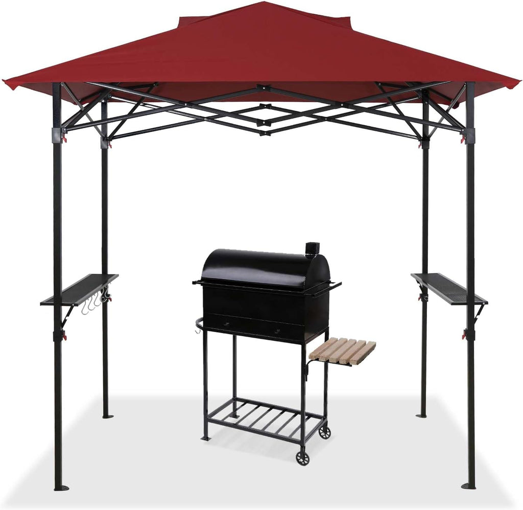 EAGLE PEAK 8x5 Pop up Grill Gazebo with Carry Bag, Instant Outdoor BBQ Canopy Tent with Air Vent for Barbeque, Picnic and Patio, Red