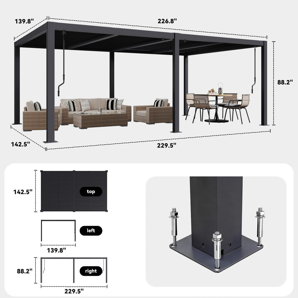MELLCOM Pergola Louvered 12x20, Metal Hardtop Pergola with Adjustable Roof for Sun & Rain Shade, Outdoor Gazebo with Integrated Drainage System, Modern Rustproof Patio Canopy Carport