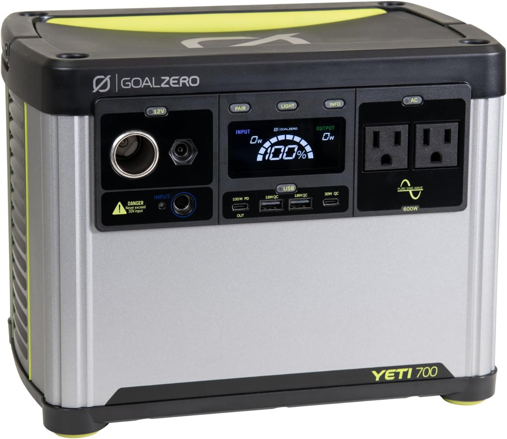 Goal Zero Yeti Portable Power Station, Yeti 700, 677 Watt Hour LiFePO4 Battery, Water Resistant & Dustproof Solar Generator for Outdoors, Camping, Tailgating, & Home, Clean Renewable Off-Grid Power