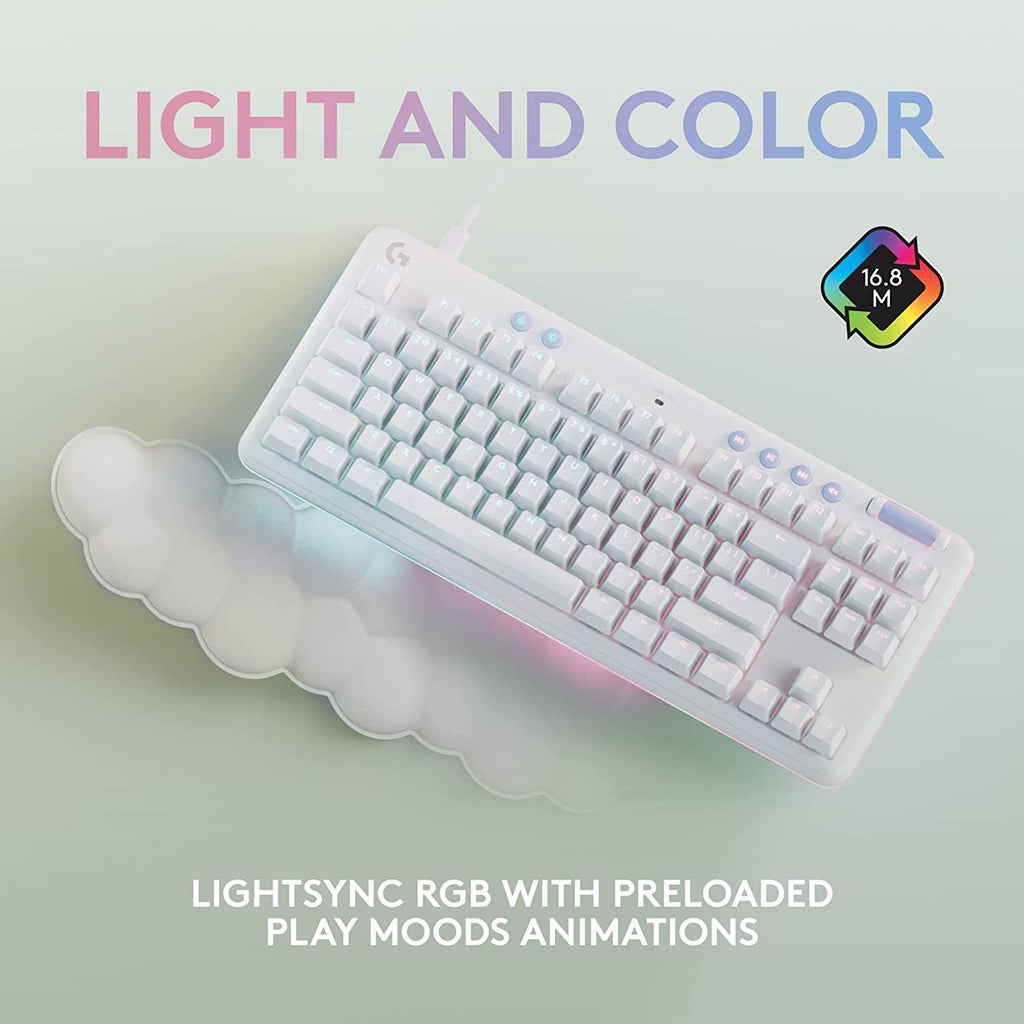 Logitech G713 LIGHTSYNC TKL Wired Mechanical Gaming Keyboard - Tactile Switches (GX Brown)- with Palm Rest - White Mist (Renewed)