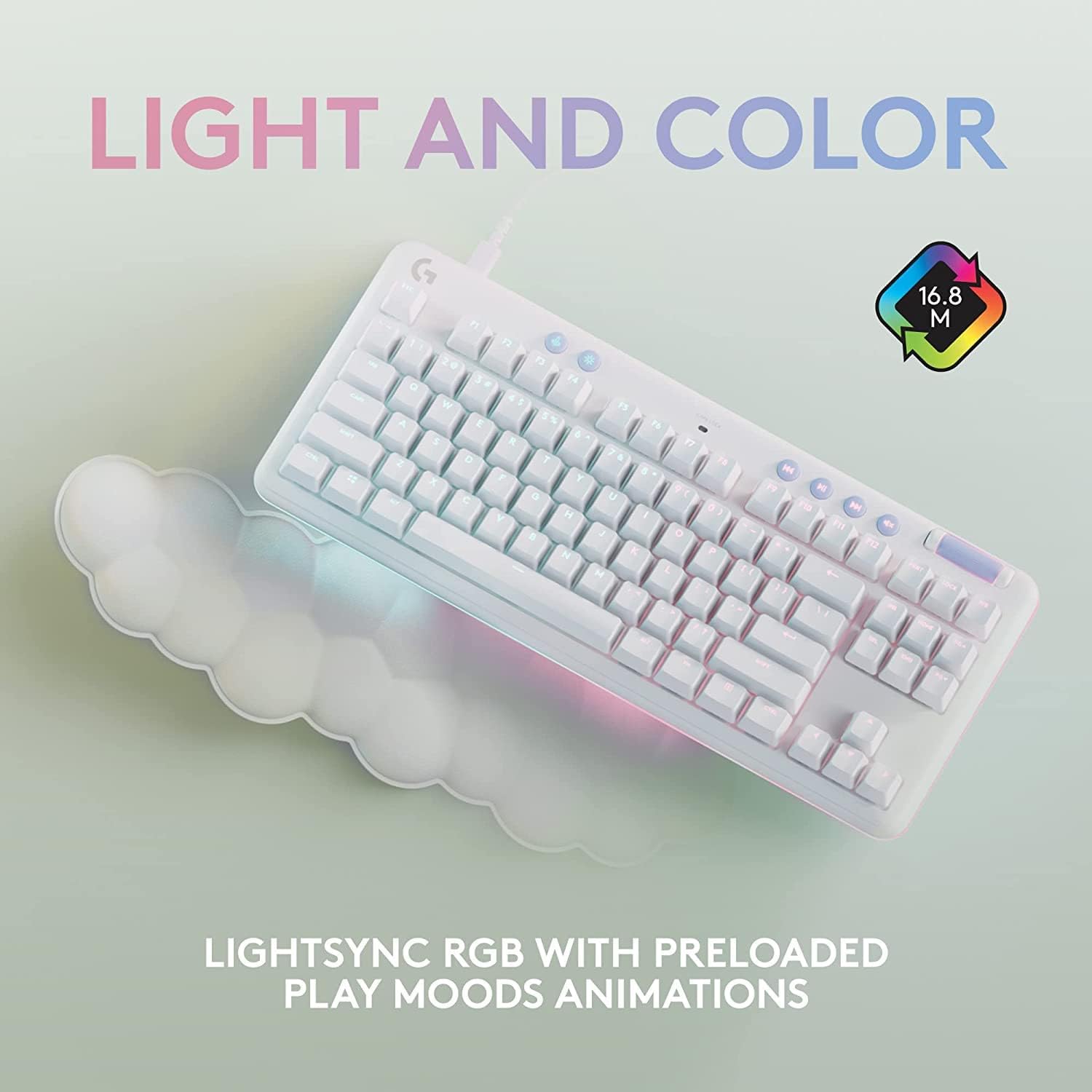 Logitech G713 LIGHTSYNC TKL Wired Mechanical Gaming Keyboard - Tactile Switches (GX Brown)- with Palm Rest - White Mist (Renewed)