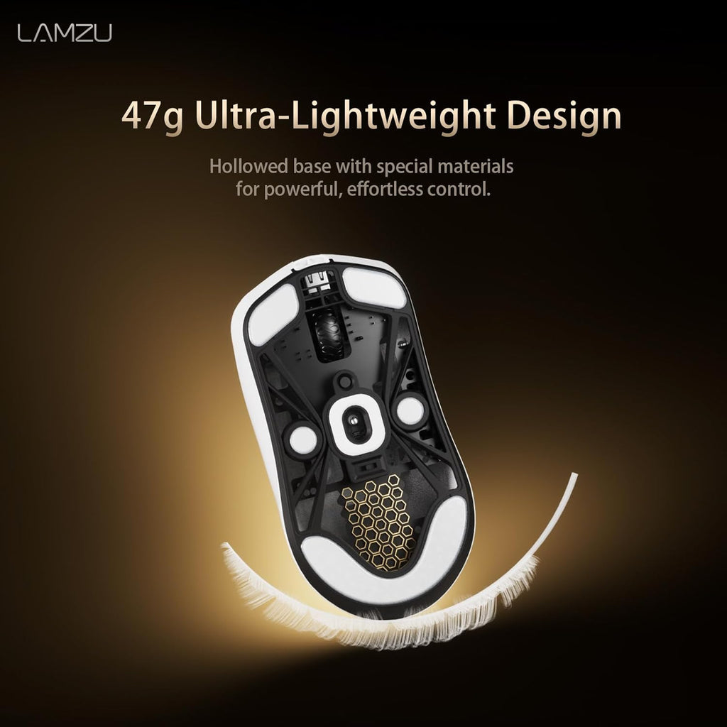 Lamzu Maya X Wireless Gaming Mouse, Ultra Lightweight 47g, Optical Switch, Maximum 30000 DPI, Symmetrical, MCU Nordic 52840, Dust-Proof Encoder, PAW3950 Sensor(Larger Maya) (White)