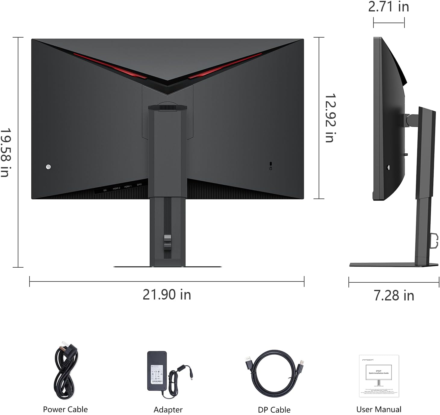 INNOCN 24.5' QHD 2K 1440P 240Hz Gaming Monitor for PS5, Xbox Console, PC Computer, IPS HDR400 1Ms HDMI 2.1, DisplayPort, Low Blur, Height/Pivot Adjustable Stand, Black - 25G2S Plus
