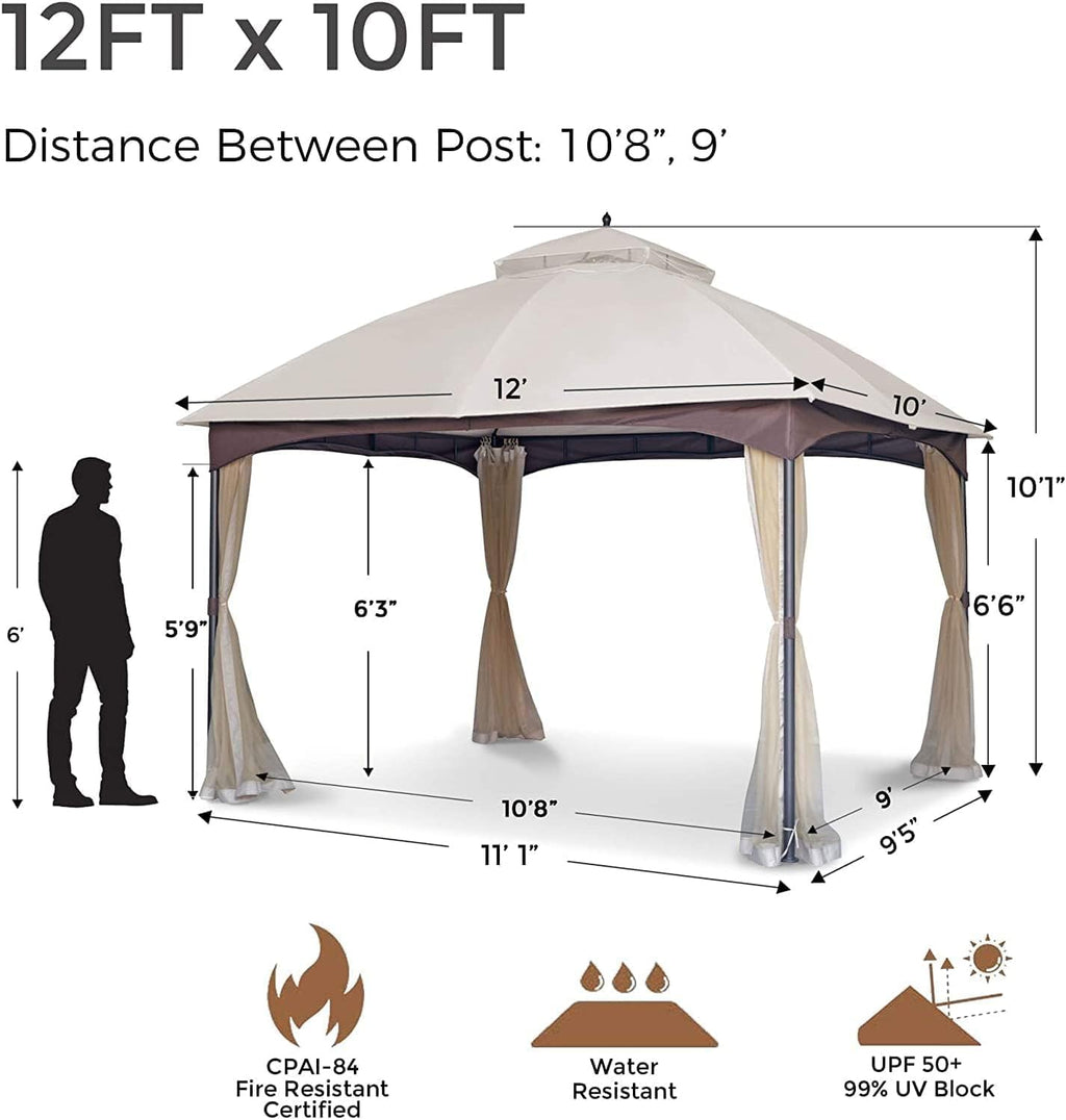 Patio Gazebo, Outdoor Gazebos 10x12, Heavy Duty Gazebo Soft Top Gazebos, Double Roofs Anti-UV Shelter with Privacy Netting for Patio Deck Backyard Garden Lawns