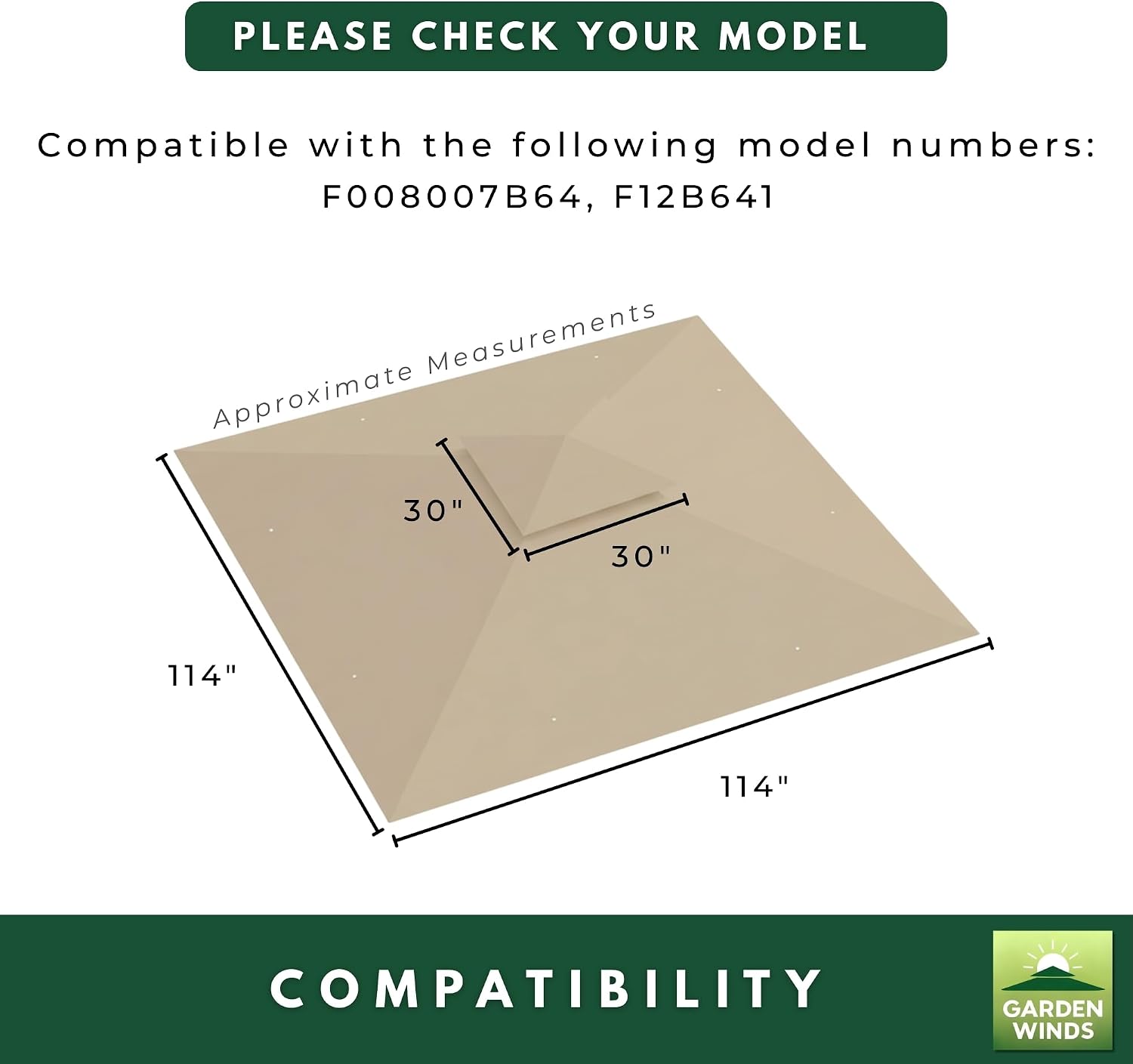 Garden Winds Reinforced Replacement Canopy Top Cover Compatible with The F008007B64 Suncrown 10' x 10' Gazebo - Classic Sand, Riplock 350
