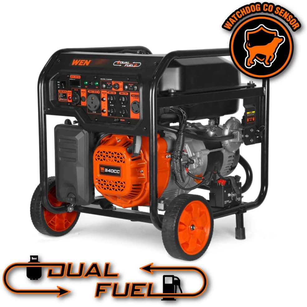 WEN 8000-Watt 120V/240V Dual Fuel Portable Generator, Electric Start, 340cc, Transfer-Switch and RV-Ready with CO Watchdog (DF8000X)