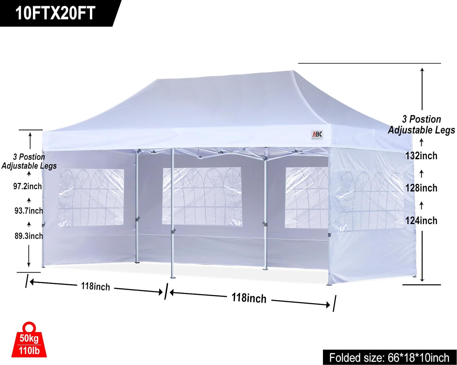 ABCCANOPY Outdoor Winter Gazebo 10x20, Premium Instant Pop Up Canopy Tent with Elegant Church Window,Snow and Rain Protection, Bonus Wheeled Bag,White