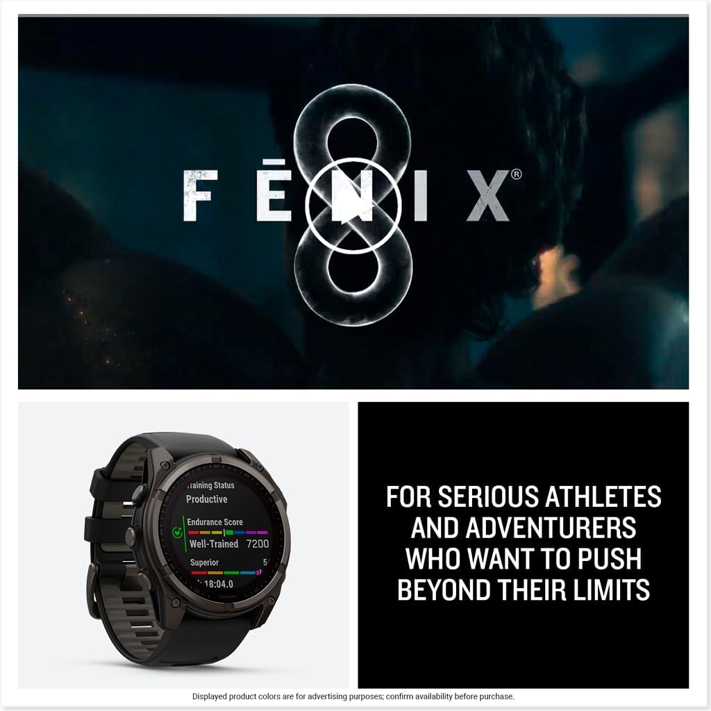 Garmin fēnix® 8 – 51 mm, Solar,Sapphire, Premium Multisport GPS Smartwatch, Connect,Long-Lasting Battery Life, Dive-Rated,Built-in LED Flashlight,Carbon Gray DLC Titanium with Pebble Gray Band