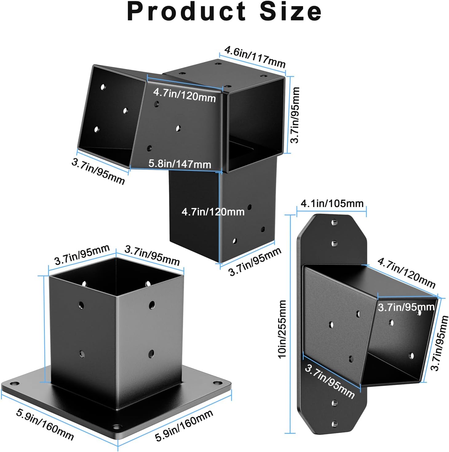 2 Pack Stainless Steel 15° Slanted roof pergola Bracket, firewood Sheds roof kit (3-Way End Corner), black