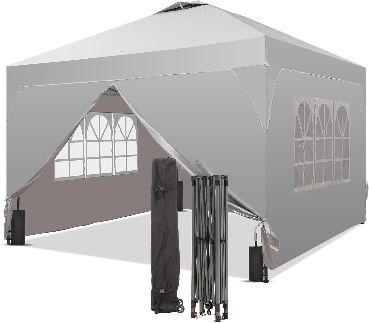 12x12 Pop Up Canopy Tent with One Push Setup, Outdoor Sun Shade Canopy with Vent Top for Backyard Party, Easy Up Instant Shelter with 4-Sandbags & Wheel Bag, White.