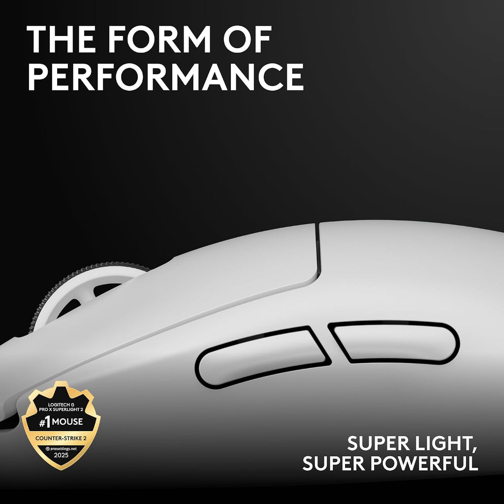 Logitech G PRO X Superlight 2 Wireless Gaming Mouse, 60g Pro-Grade with 5 Programmable Buttons, 44k DPI Sensor, 8kHz Report Rate, USB-C Charging for PC/Mac - White