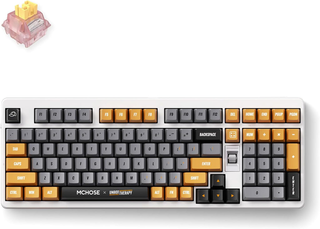 MCHOSE UT98 Wireless Mechanical Keyboard Compact Gaming Keyboard with Knob Tri-Mode Connection Hot Swappable Custom Creamy Keyboard Gasket Structure Pre-lubed Linear Switches RGB Retro
