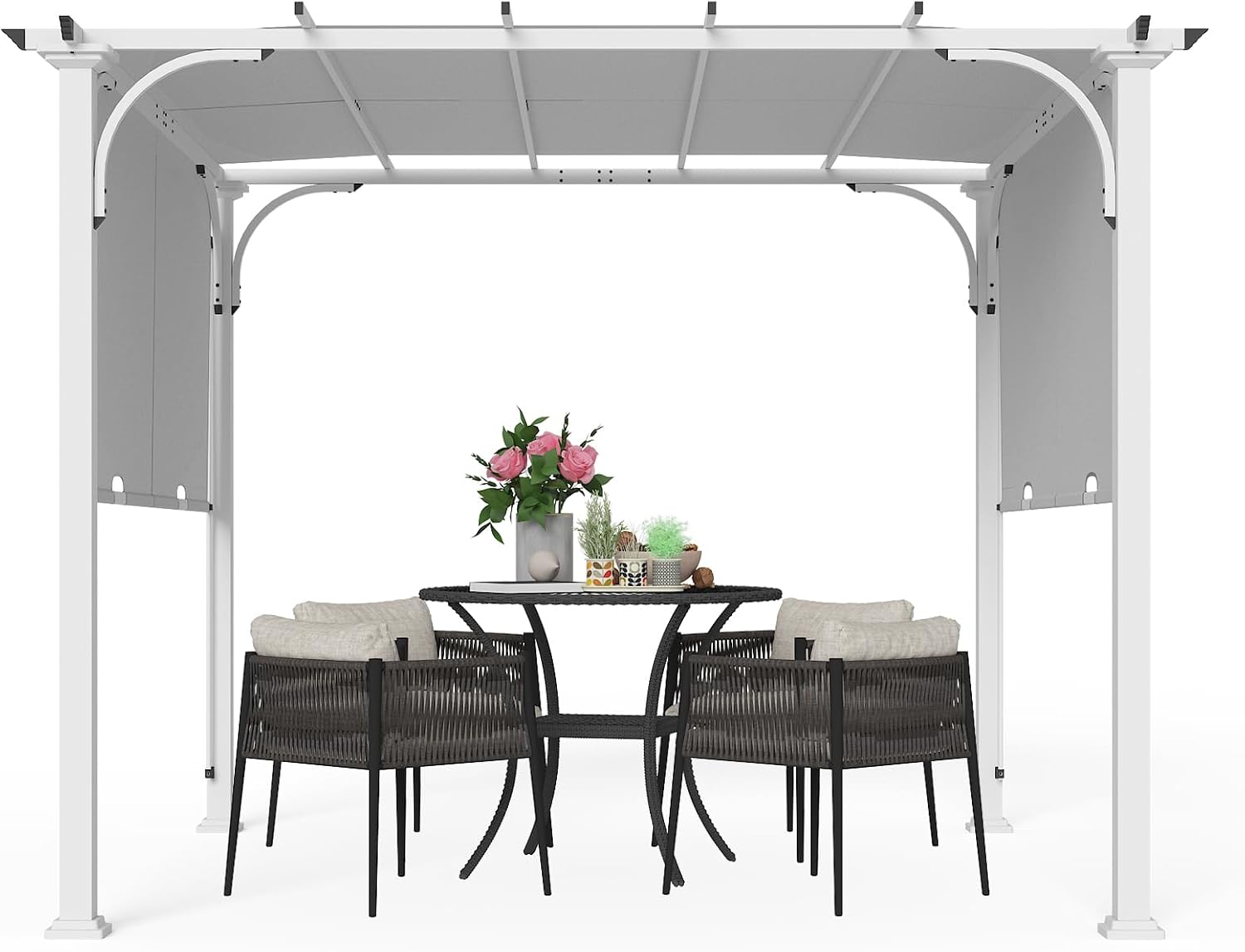 COOS BAY 10x10 Outdoor Retractable Pergola, Steel Frame Pergola for Patio, Backyard & Garden, Weather Resistant Textilene Shade, Gray