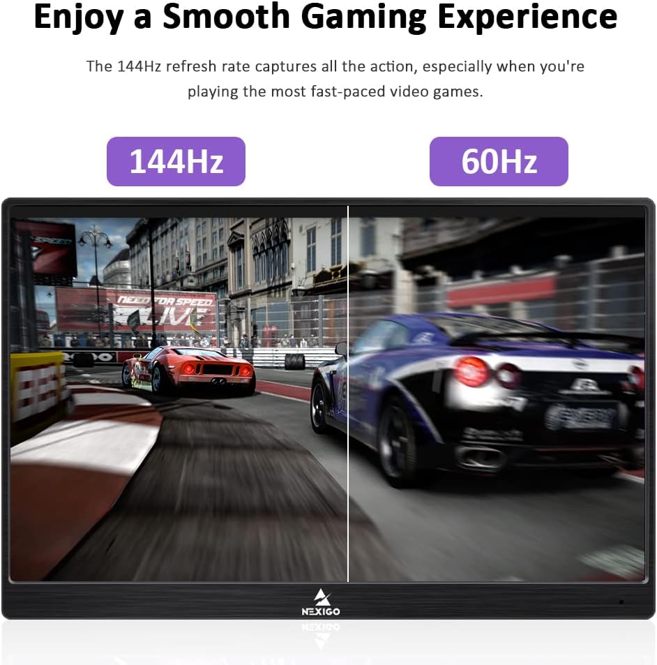NexiGo 144Hz 17.3 Inch Portable Gaming Monitor, FreeSync, G-SYNC Compatible, FHD IPS Computer Display, Eye Care Screen with HDMI/Type C for Laptop PC/MAC/Surface/PS4/PS5/Xbox/Switch, with Smart Cover
