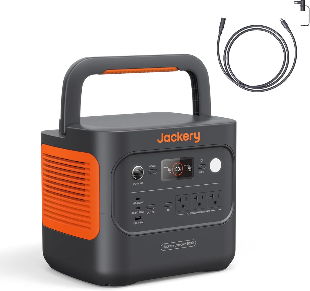 Jackery Explorer 2000 v2 Portable Power Station with 16ft DC Extension Cable, 2042Wh LiFePO4 Battery, 2200W Solar Generator, USB-C PD 100W Fast Charging for Camping, Home Use(Solar Panel Optional)