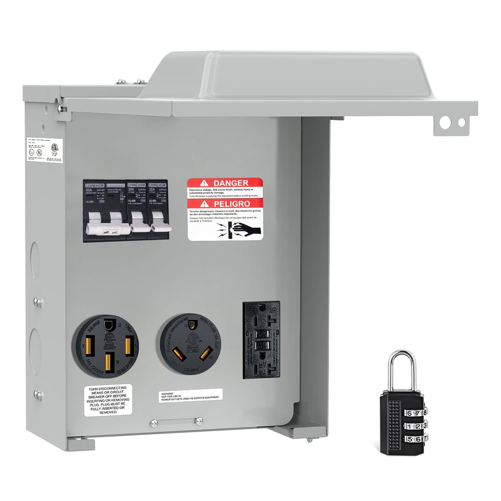 Nilight 20 30 50 Amp RV Power Outlet Box with Breaker 125/250V NEMA 14-50R TT-30R GFCI Temporary Receptacle Panel ETL Listed Heavy Duty Enclosed Lockable Waterproof for EV Camper Van Travel Trailer