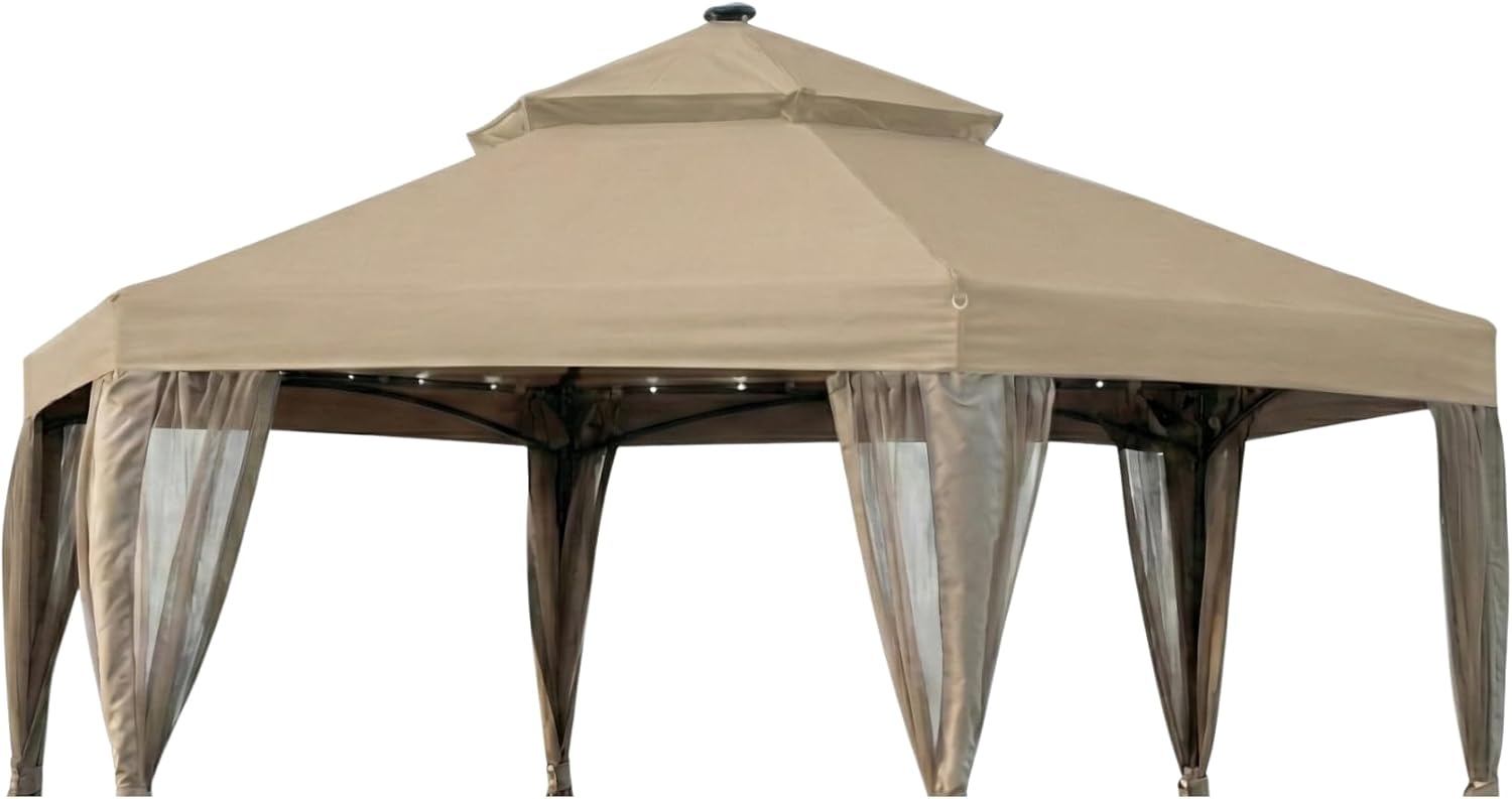 Garden Winds Reinforced RipLock 350 Replacement Canopy Top Cover Compatible with Hexagon Solar 10' Gazebo Model GFS00679B - Beige