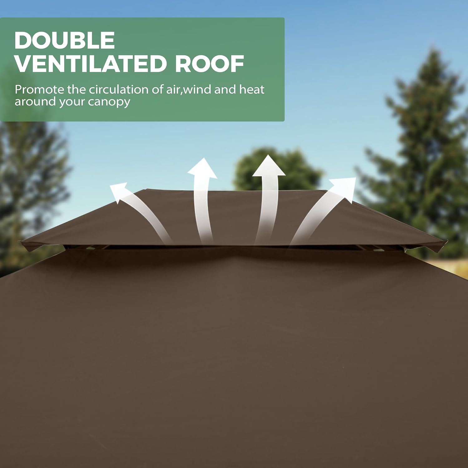 10' X 12' Patio Gazebo with Ventilation Double Roof, Outdoor Gazebo with Removable Mosquito Netting, Easy Up Metal Outdoor Canopy Shelter for Backyard, Garden, Lawn, Brown