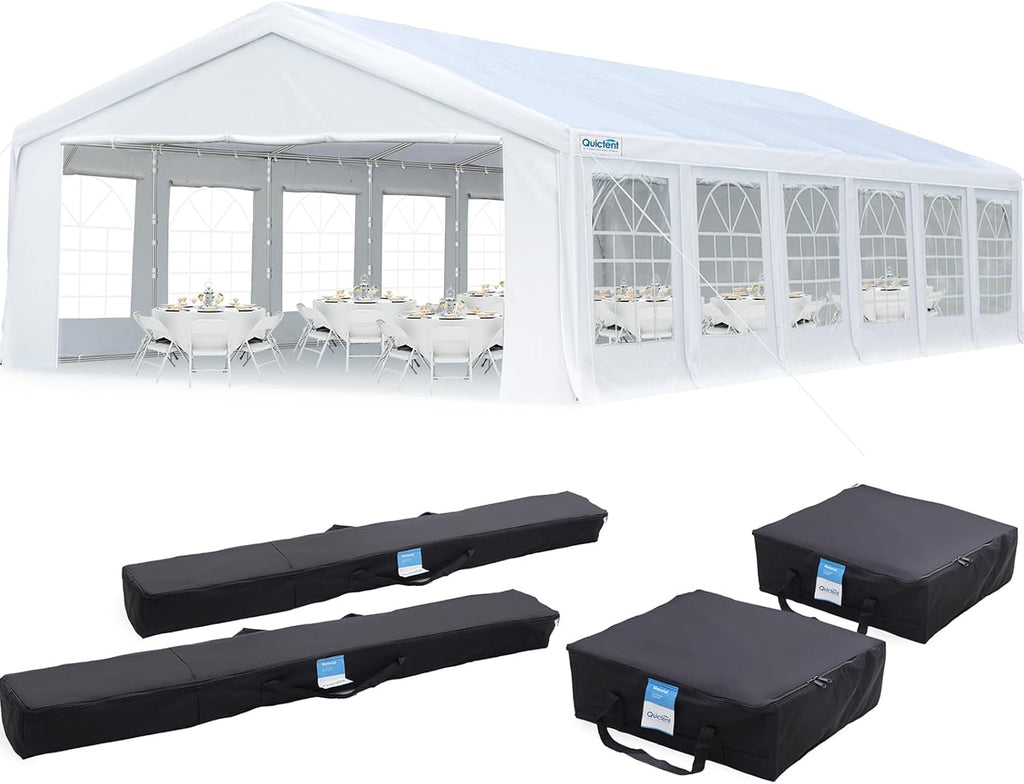 Quictent 20x40ft Party Tent Heavy Duty Outdoor Gazebo White Wedding Tent Canopy Event Shelter Carport with Removable Sidewalls& 6pcs Storage Bags