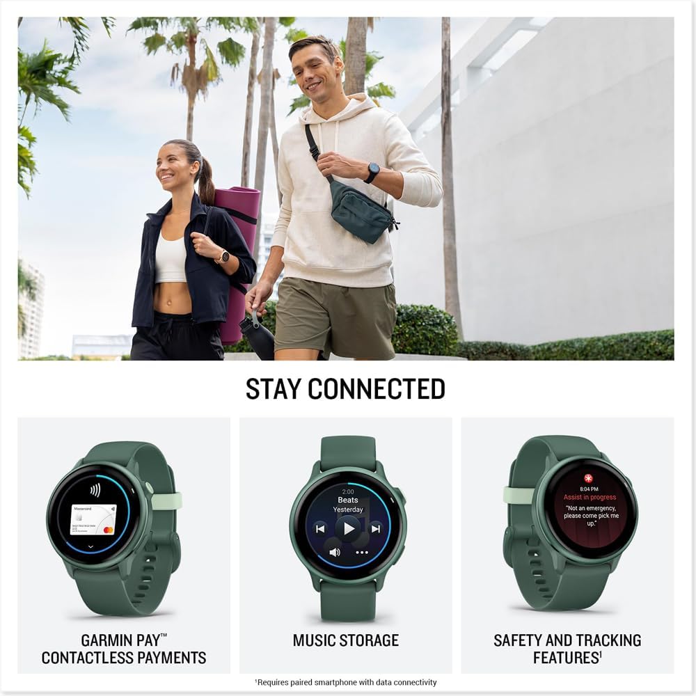 Garmin 010-02985-02 VIVOACTIVE 6 Health & Fitness GPS Smartwatch, Jasper Green with Silicone Band Bundle with Charging Dock, USB Type C Charger, Silicone Dust Covers & 2-Pack Screen Protector