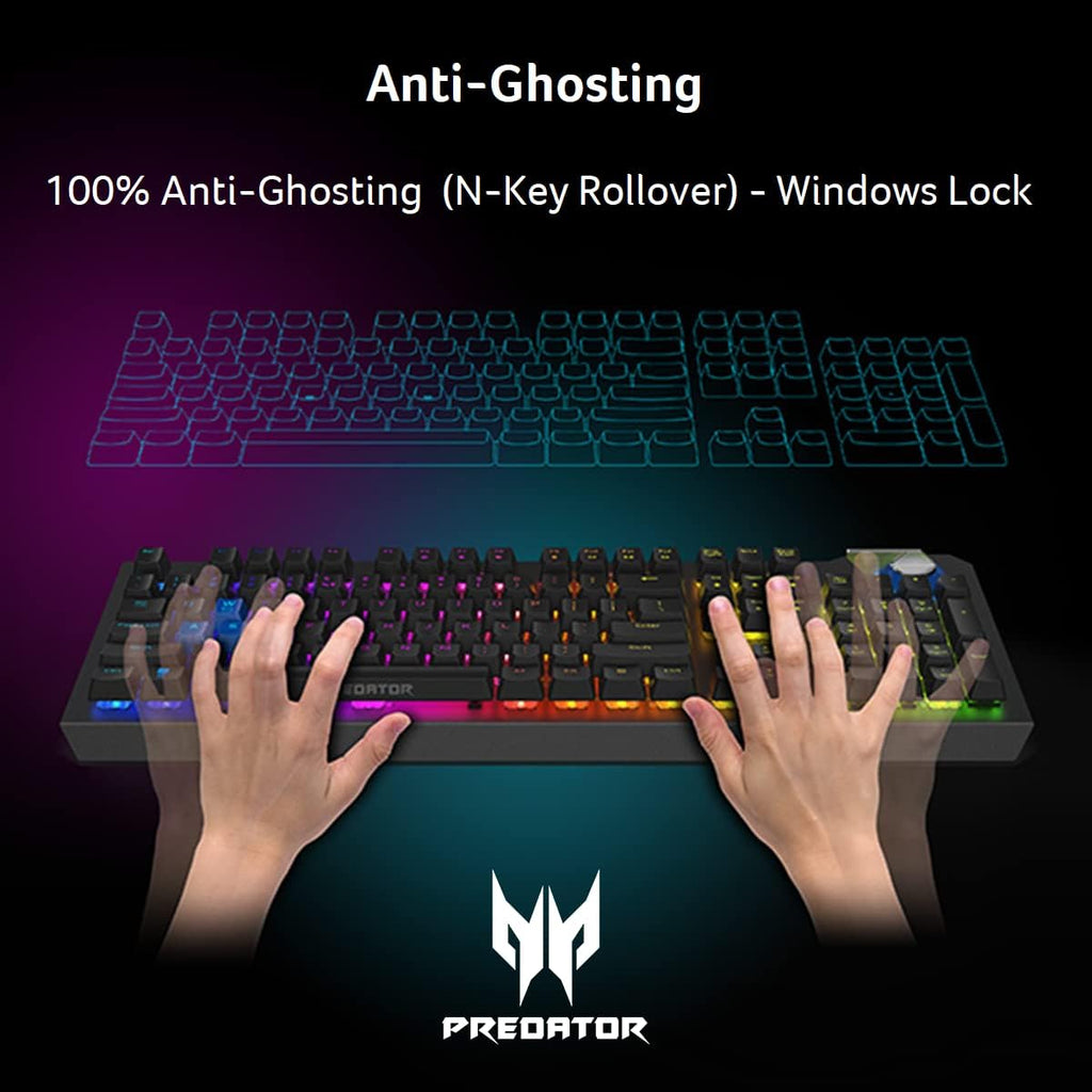 acer Predator Aethon 700 Gaming Keyboard:Clicky or Linear-Your Choice|Per-Key 16.8M RGB Colors Backlighting|Programmable|Dedicated Media Keys & Dial|100% Anti-Ghosting|Magnetic Wrist Rest,(Pack of 1)
