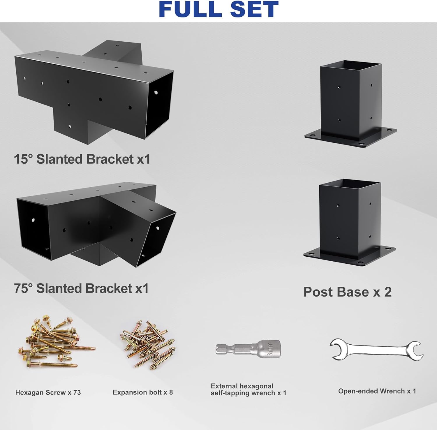 Pergola Kit, Slanted Roof Pergola Bracket, 4-Way Brackets with Post Base Kit, Log Cabin Outdoor 4'x 4' (Actual 3.5' X 3.5') Lumber