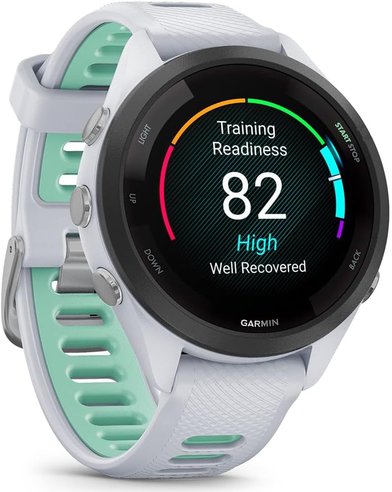 Garmin 010-02810-04 Forerunner 265S GPS Smartwatch Whitestone/Neo Tropic | Official USA Partner Model | Bundle with Deco Essentials Exclusive CPS 26 Month Protection Pack