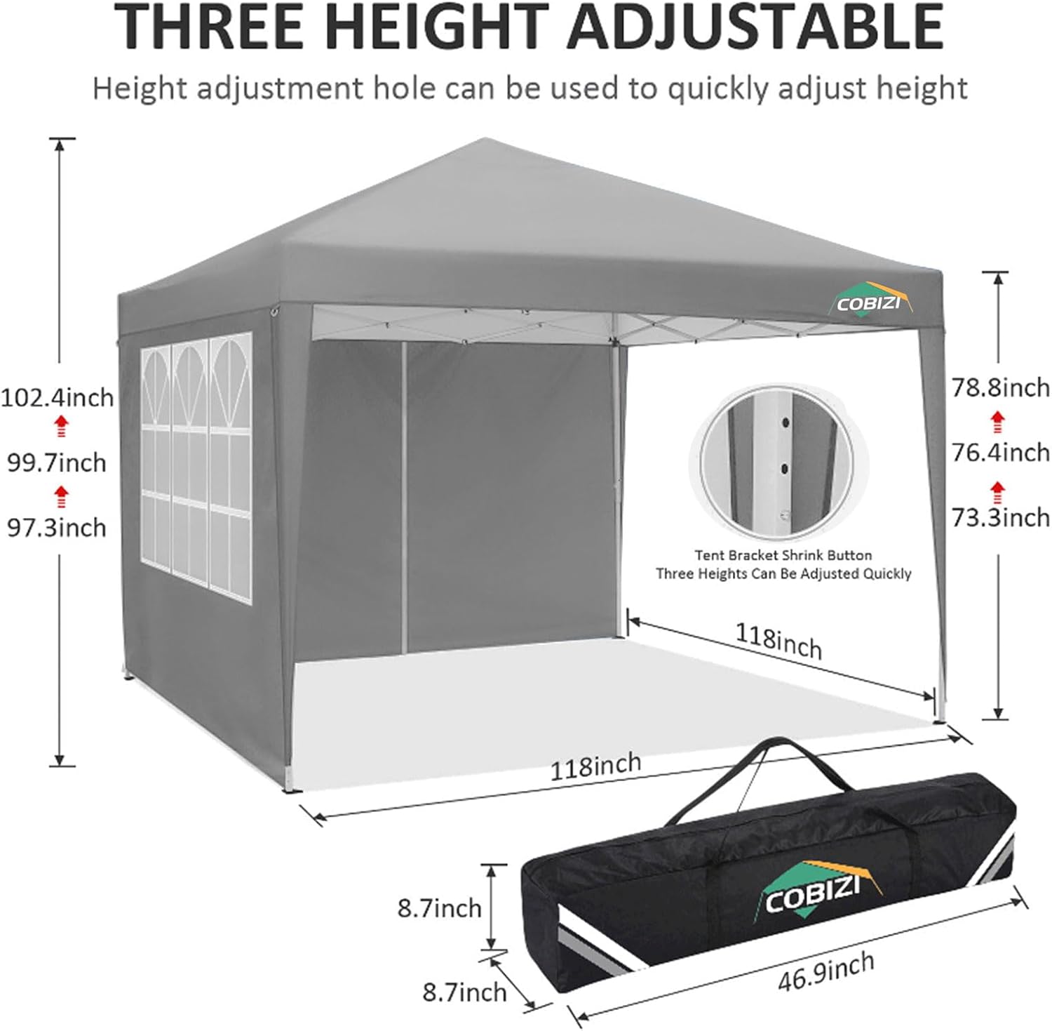 COBIZI 10x10 Pop Up Canopy Tent with 4 Sidewalls Party Tents for Parties Weddings Backyard Waterproof Commercial Instant Outdoor Events Tent with Stakes, Ropes（10 x 10 ft Gray