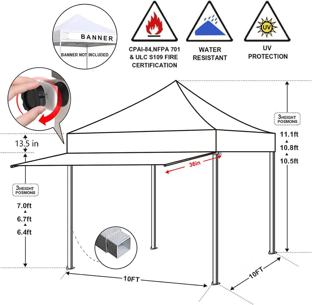 Eurmax USA 10x10 Pop Up Canopy Tent, Commercial Grade Event Tent with Patented No-Tip Rolling Bag, 24sqft Extension Awning, UV-Shield Fade & Water Resistant Top (White)