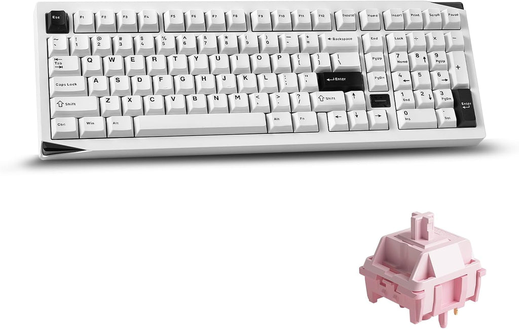 Akko Gem 02 QMK/VIA Aluminum Mechanical Keyboard Tri-Mode RGB Hot-swappable Wireless Gaming Keyboard Black on White, Pre-lubed Stellar Rose Switch