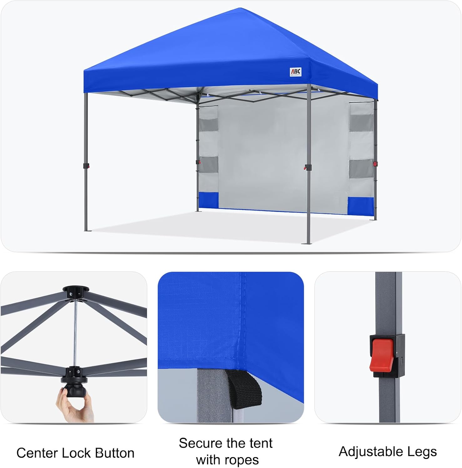ABCCANOPY Pop Up Canopy with Sidewall,10x10 Outdoor Canopy Tent with Storage Sidewall for Commercial Events with 4 Weights (Royal Blue)