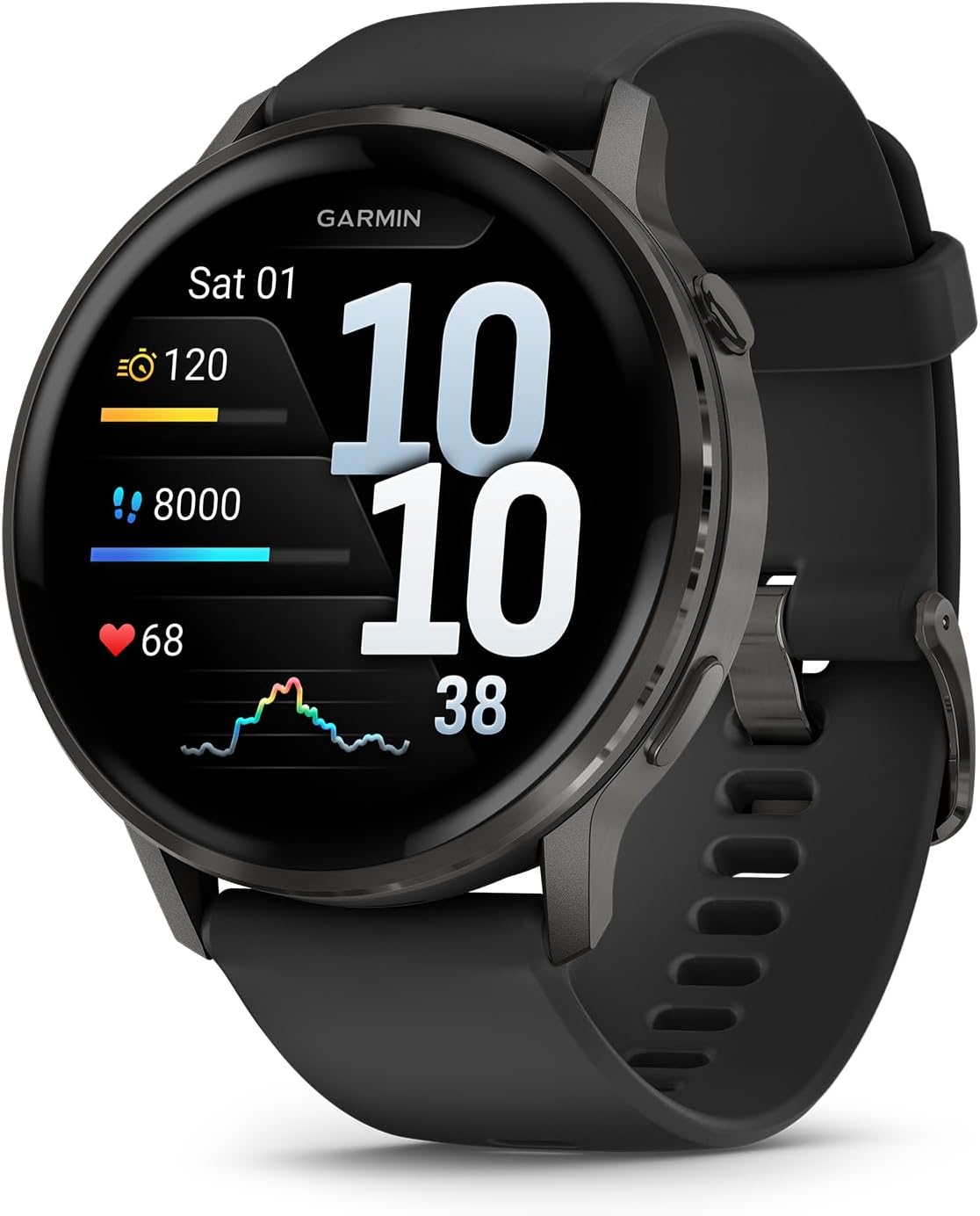 Garmin Venu 4, 45mm, Advanced Fitness Tracker GPS Smartwatch, 1.4' AMOLED Display, Built-in Flashlight, 12 Days of Battery Life, Slate with Black Silicone Band (Watch Bundle)