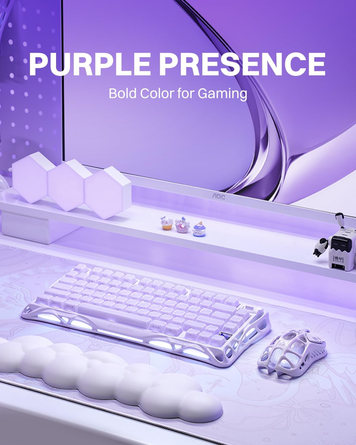 GravaStar Mercury K1 Purple 75% Wireless Mechanical Keyboard – Tri-Mode BT5.0/2.4GHz/USB-C Gaming Keyboard, Jelly Keycaps, Linear Switches, RGB Backlit Creamy Keyboard for PC/Mac, Cute & Stylish