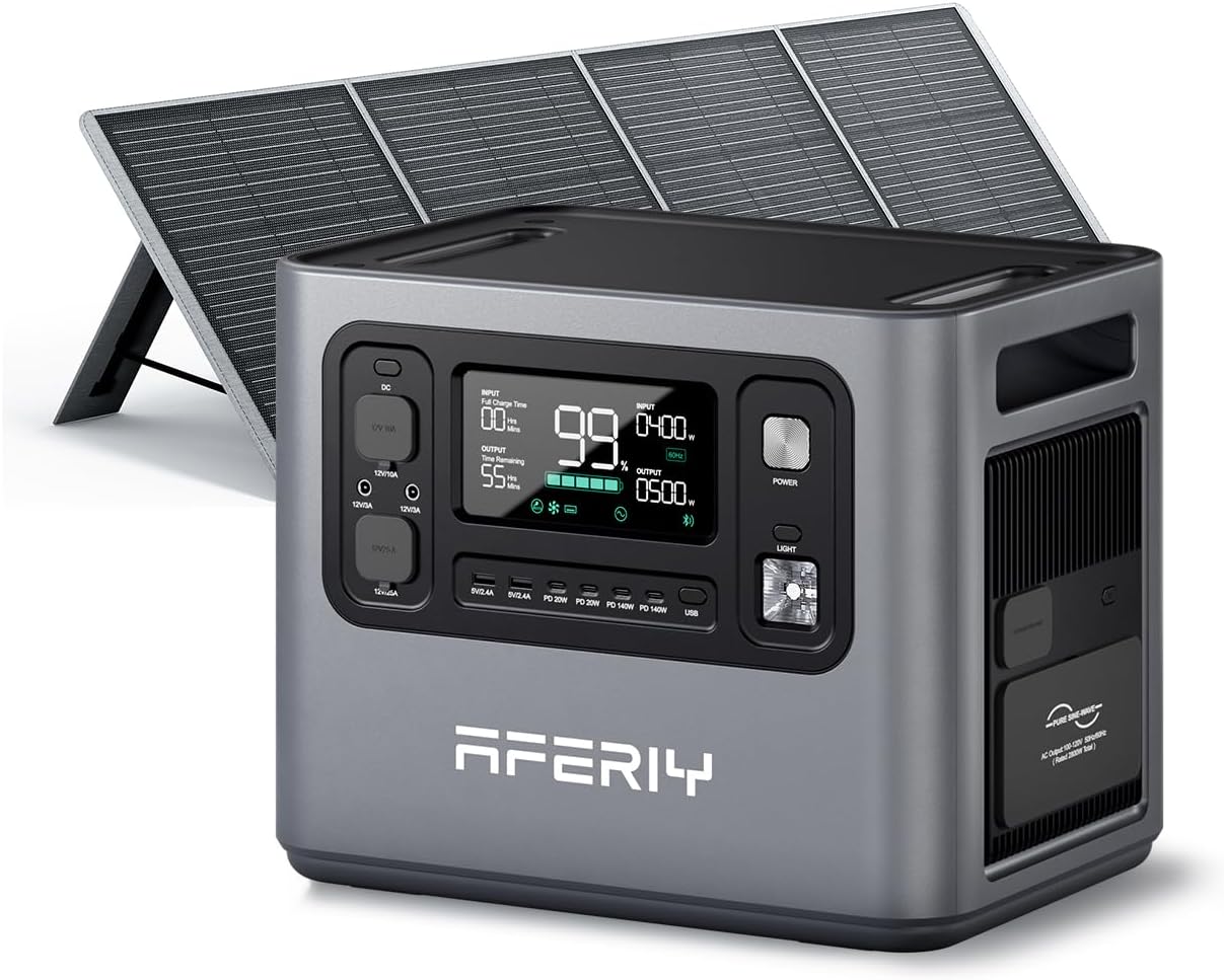 AFERIY P280 Portable Power Station 2800W (Peak 5600W) with 200W Solar Panel, UPS 2048Wh LiFePO4 Battery,Expandable to 10kWh,1800W AC Charging Less 38 mins,Solar Generator for Home Use,Camping,and RVs
