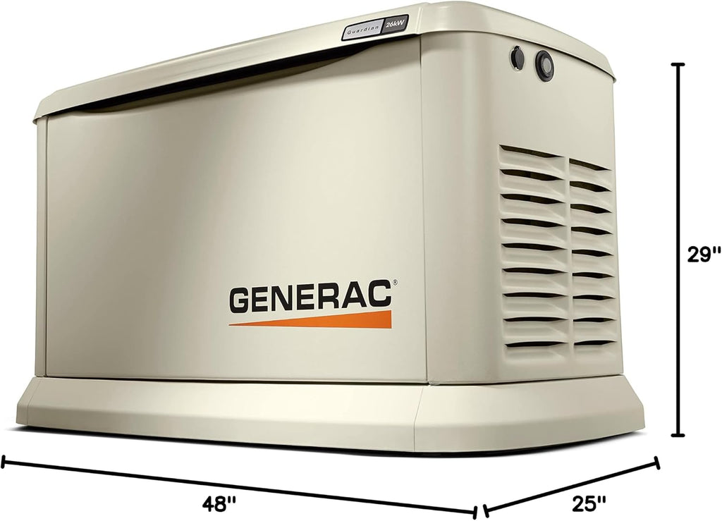 Generac Guardian 26kW Home Standby Generator with 200 Amp Transfer Switch - Automatic Whole House Backup Power for Storms, Emergencies, and Outages, WiFi Enabled, Runs on Natural Gas or Liquid Propane