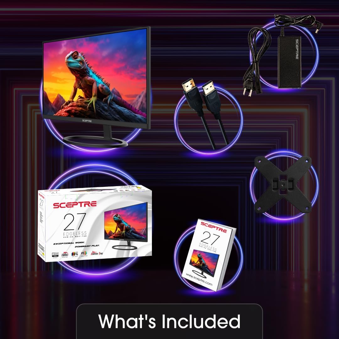 Sceptre 27' IPS 2K Monitor QHD 2560 x 1440 75Hz Edgeless DisplayPort HDMI Build-in Speakers Machine Black