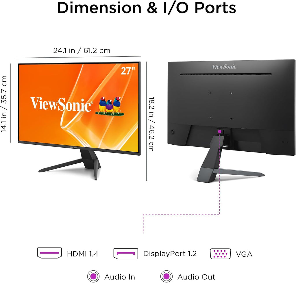 ViewSonic VX2770-MHD 27 Inch 1080p Monitor, IPS Display with 120Hz and Variable Refresh Rate for Ultimate Home Entertainment, Eye Care Technology, HDMI, and DisplayPort Inputs