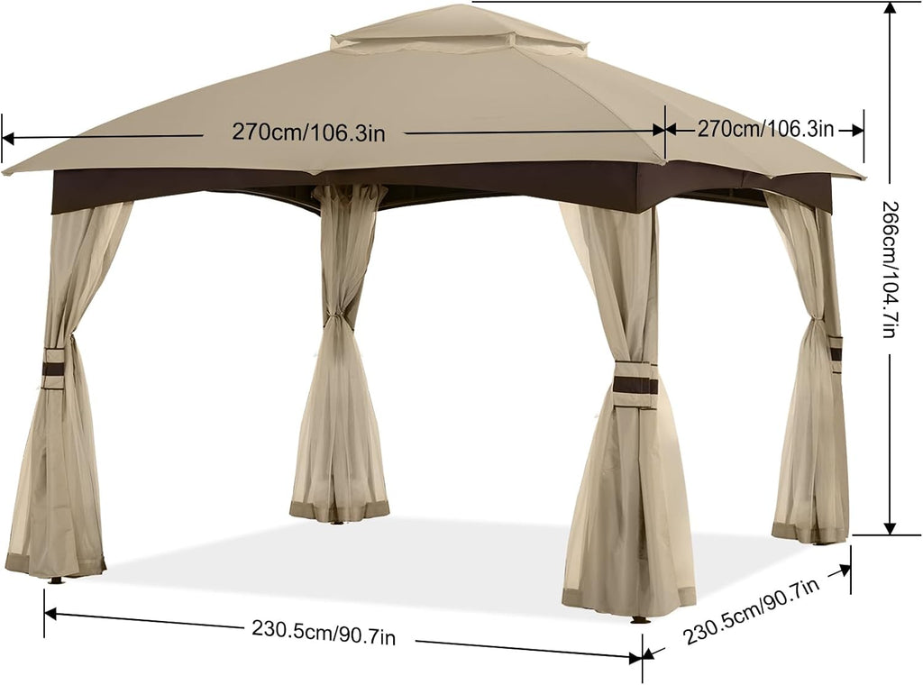 MASTERCANOPY Outdoor Patio Gazebo for Garden with Upgrade Steel Frame and Netting Walls (8x8,Khaki)