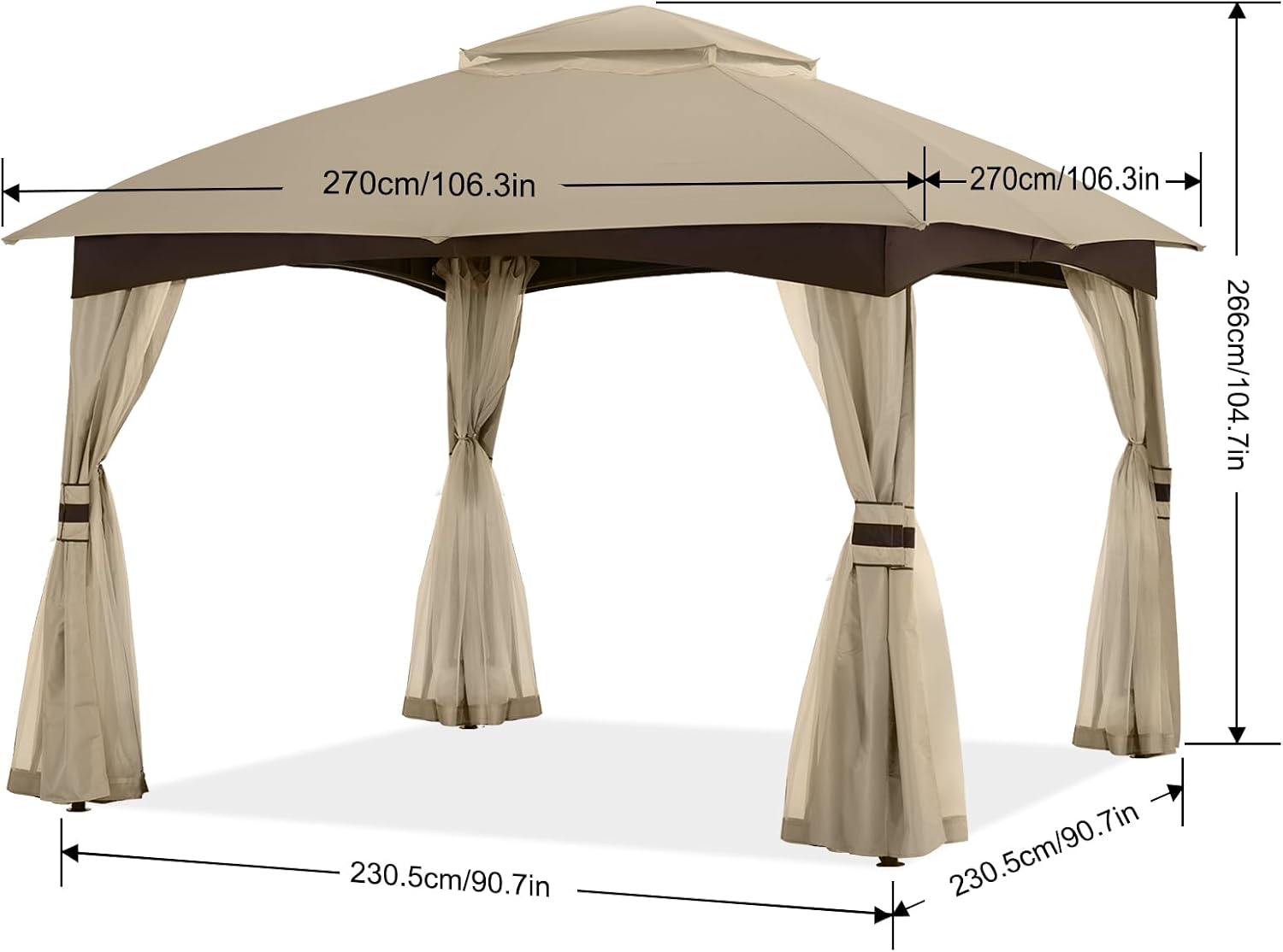 MASTERCANOPY Outdoor Patio Gazebo for Garden with Upgrade Steel Frame and Netting Walls (8x8,Khaki)