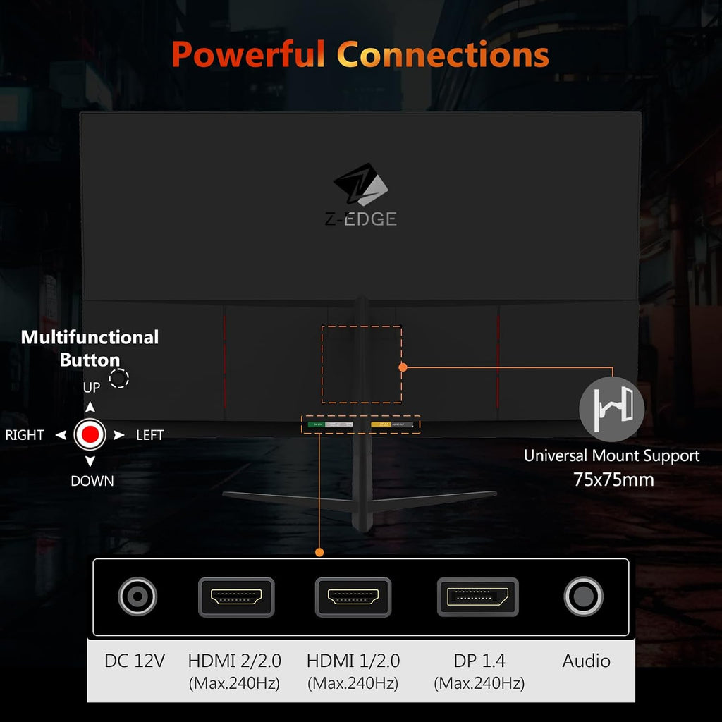 Z-Edge 24.5 inch 240Hz 165Hz 144Hz Gaming Monitor, FHD 1080p, MPRT 1ms, VA Monitor Gaming, 350nits, 16.7M Colors, 5000:1 Contrast, UG25I Frameless Bezel, DP x1, HDMI x2