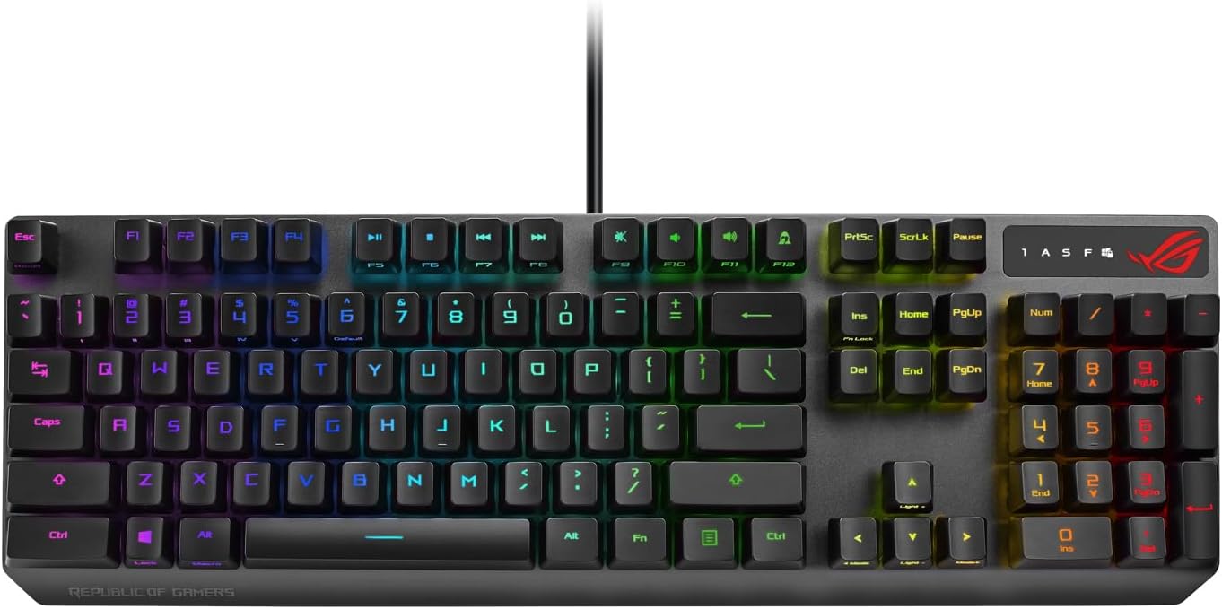 ASUS ROG Strix Scope RX Gaming Mechanical Keyboard, Red Optical Switches, USB 2.0 Passthrough, 2X Wider Ctrl Key, Aura Sync, Armoury Crate RGB Lighting, Black