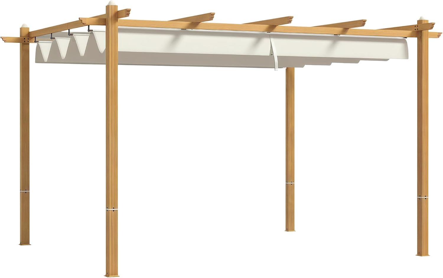 Outsunny 10' x 13' Retractable Pergola Canopy, Wood Grain Aluminum Pergola, Outdoor Sun Shade Shelter for Grill, Garden, Patio, Backyard, Deck, Cream White