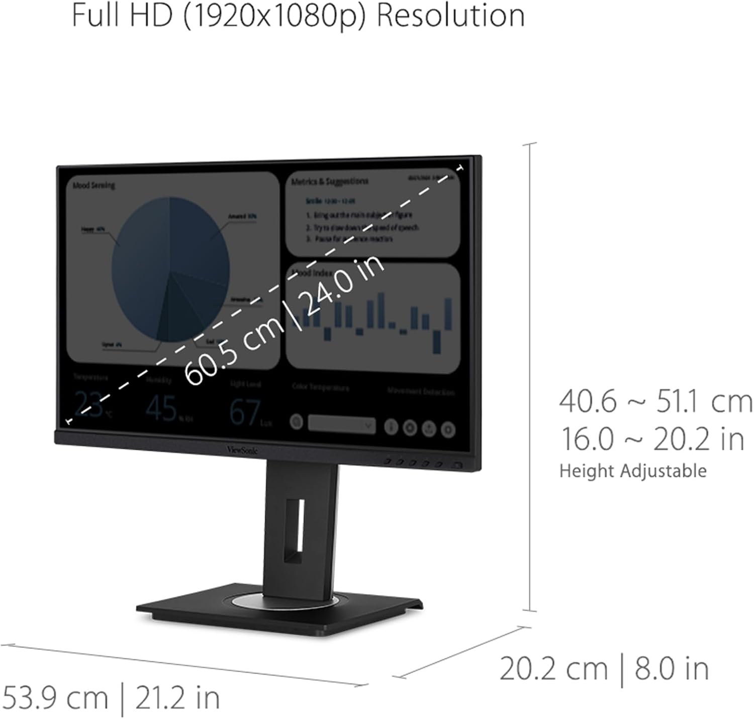 ViewSonic VG2448A 24 Inch 1080p Monitor, IPS Display with Ultra-Thin Bezels for Smooth Home and Office Productivity, Advanced Ergonomics, HDMI, DisplayPort, USB, and VGA Inputs