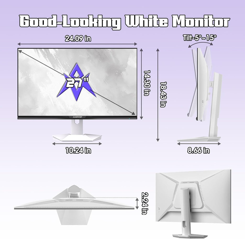 Amzfast 27 Inch 1440P 200Hz/180Hz White Gaming Monitor, MPRT 1ms 2K QHD, Fast IPS | HDR400 & TÜV Rheinland Eye Care & 12 Months Exchange, with HDMI & DP Cable