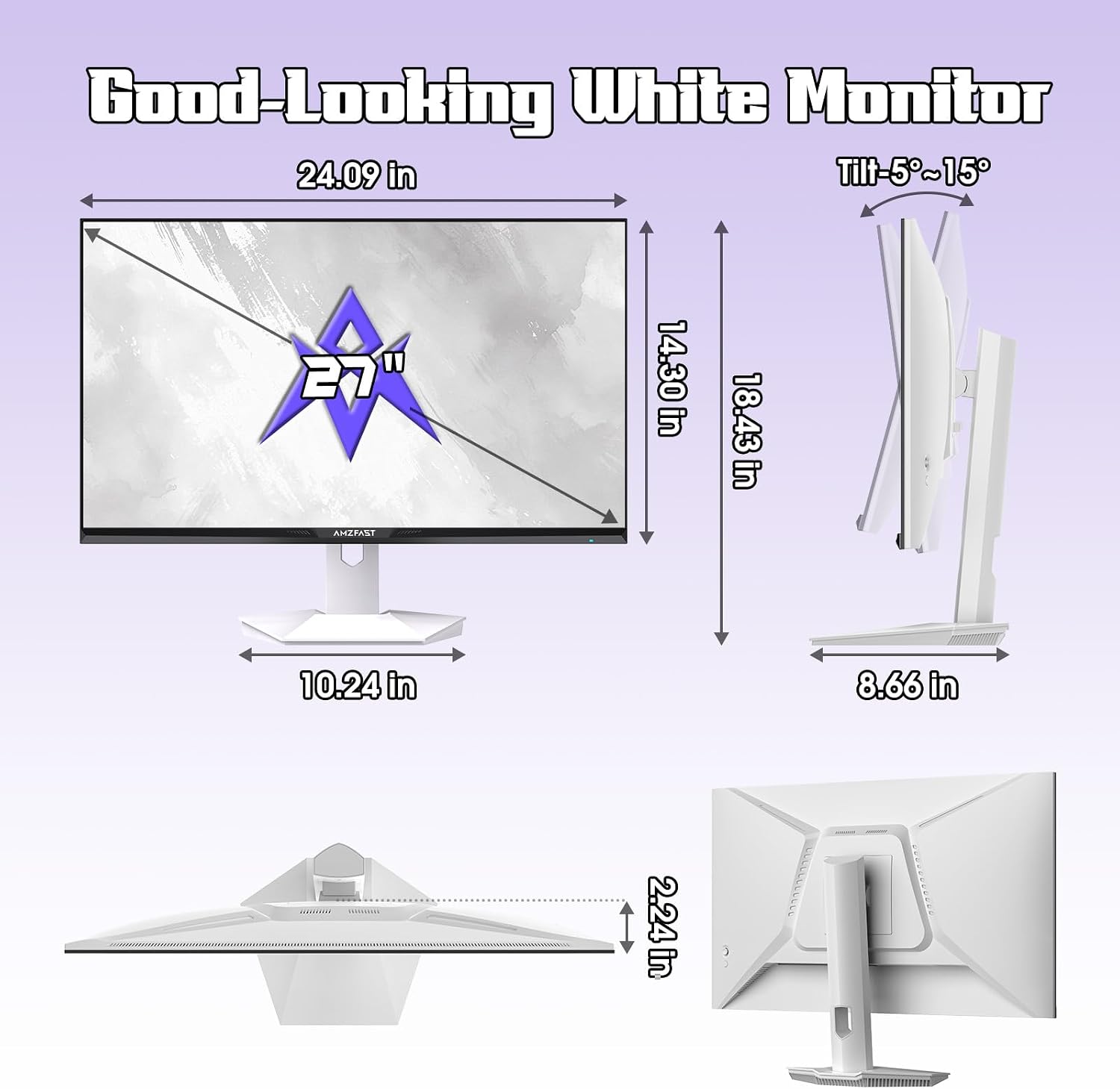 Amzfast 27 Inch 1440P 200Hz/180Hz White Gaming Monitor, MPRT 1ms 2K QHD, Fast IPS | HDR400 & TÜV Rheinland Eye Care & 12 Months Exchange, with HDMI & DP Cable