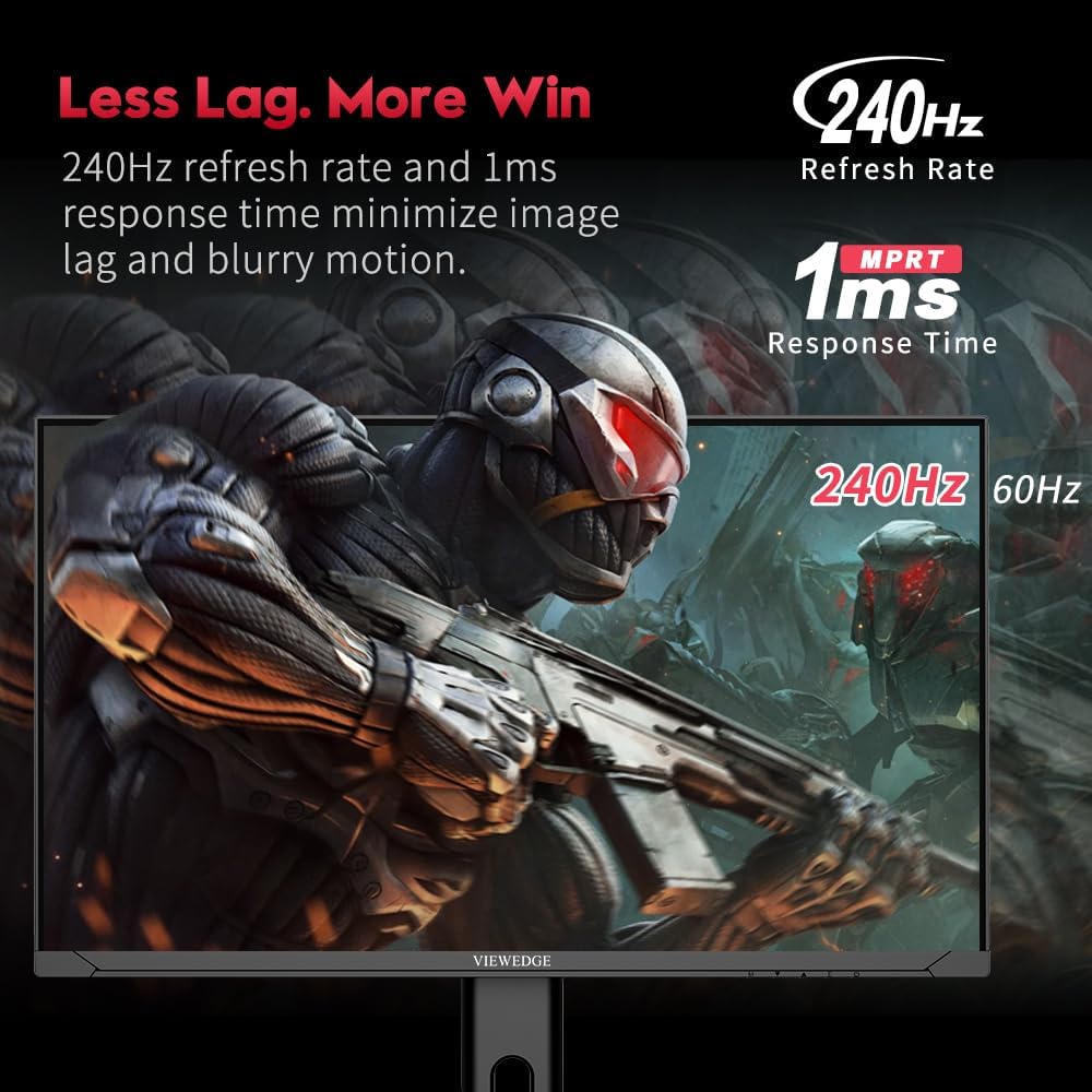 Viewedge 27 inch Gaming Monitor QHD (2560x1440p) 240Hz Computer Monitor, 1ms HDR10 IPS DisplayPort HDMI 2K Vertical Monitor, Wall Mountable Built-in Speakers