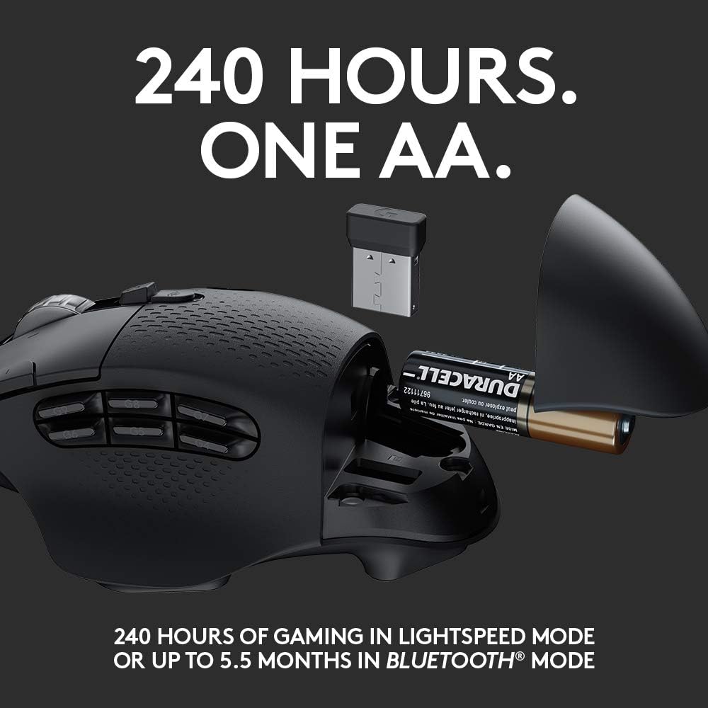 Logitech G604 Lightspeed Wireless Gaming Mouse with 15 programmable Controls, up to 240 Hour Battery Life, Dual Wireless connectivity Modes, Hyper-Fast Scroll Wheel - Black